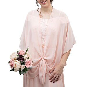 7717 Womens Wrap Bridesmaid Chiffon Dress Shawl- Silver Ring